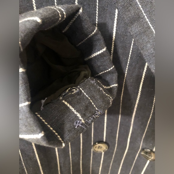 Like New!! Free People Linen Blend Boyfriend Blazer Navy Pinstripe Sz L - Picture 5 of 10